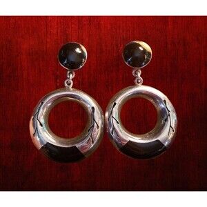 Sterling Silver Black Onyx Earrings, Statement Jewelry, Vintage Artisan Made